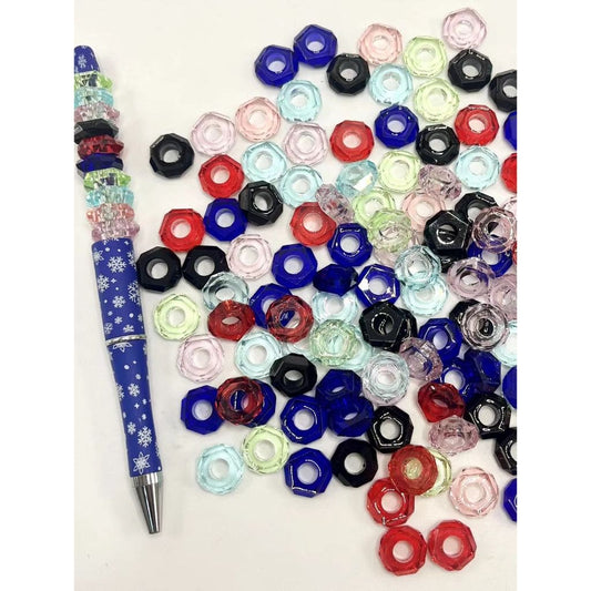 See Thru Faceted Wheel Acrylic Beads with Pentagon Surface, 5mm by 14mm, JY