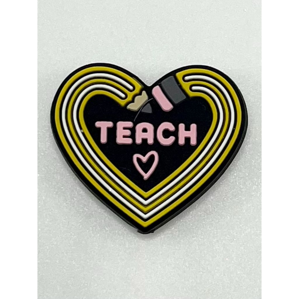 Teach Pencil Heart Silicone Focal Beads