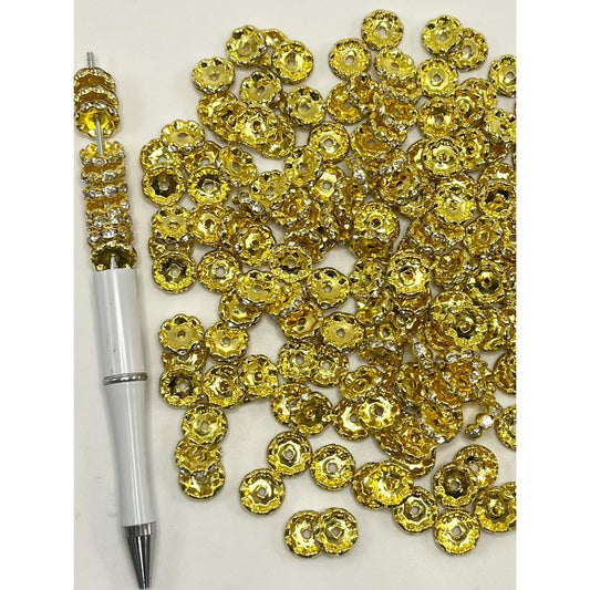 Spacers with Gold Color Metal Wave Shape and Clear Rhinestone, 12mm