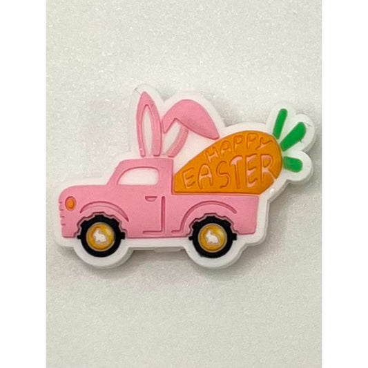 Happy Easter Pink Rabbit Car with Carrot Silicone Focal Beads