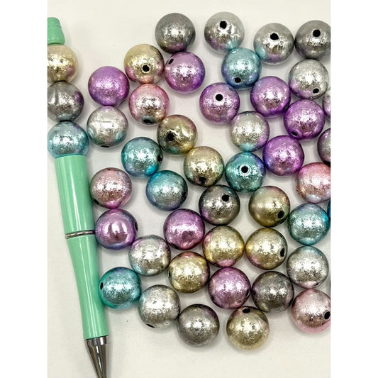 Glossy Metallic Color Acrylic Beads, Sanded Look with Smooth Finish, TT