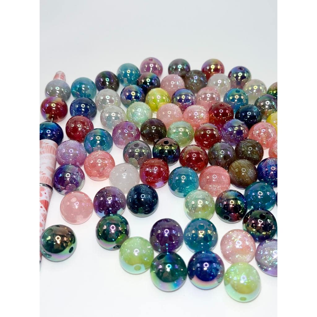 Glossy Acrylic Beads with Glitter Inside, Little UV Plating, 16mm, FS