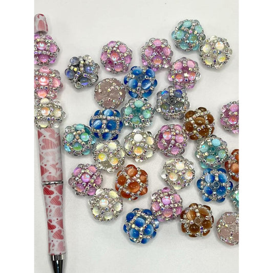Acrylic Beads with Rhinestones and Flatback Cat Eye Pearl Chain, Random Mix Color, ZY
