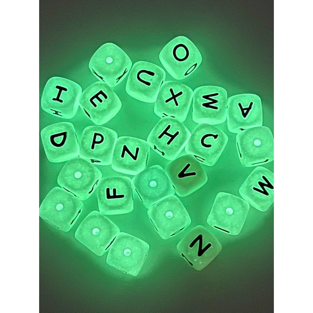 Cube Silicone Letter Beads, 12mm, Luminous or Non Luminous, Glow in the Dark