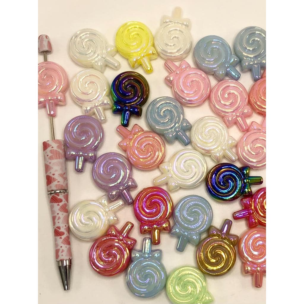 光るロリポップ ロリー アクリルビーズ 蝶ネクタイ付き 32mm x 22mm、HS