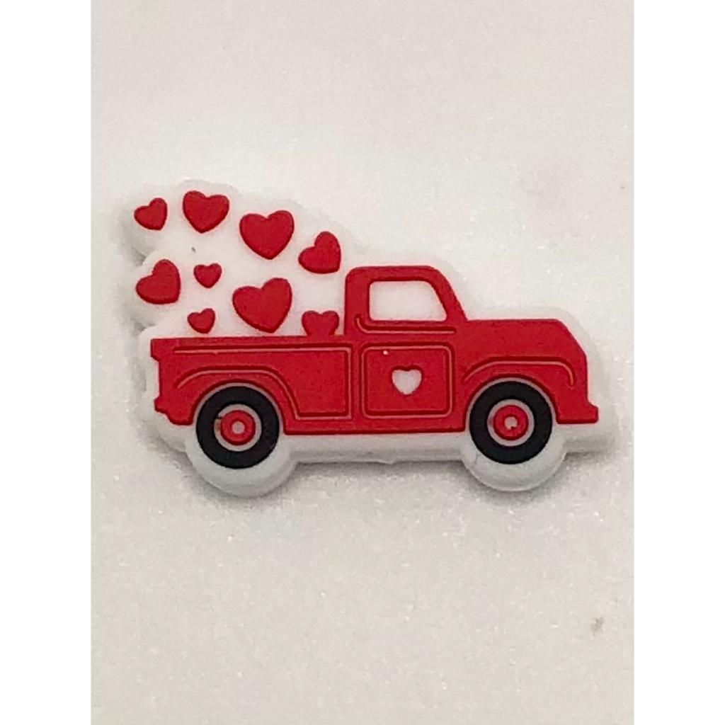 Red Car Truck with Small Red Heart Love Silicone Focal Beads