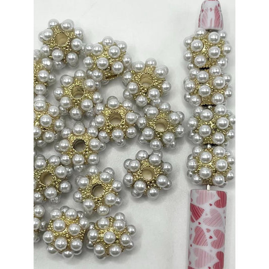 Gold Color Alloy Beads with White Pearl, 16mm, ZY