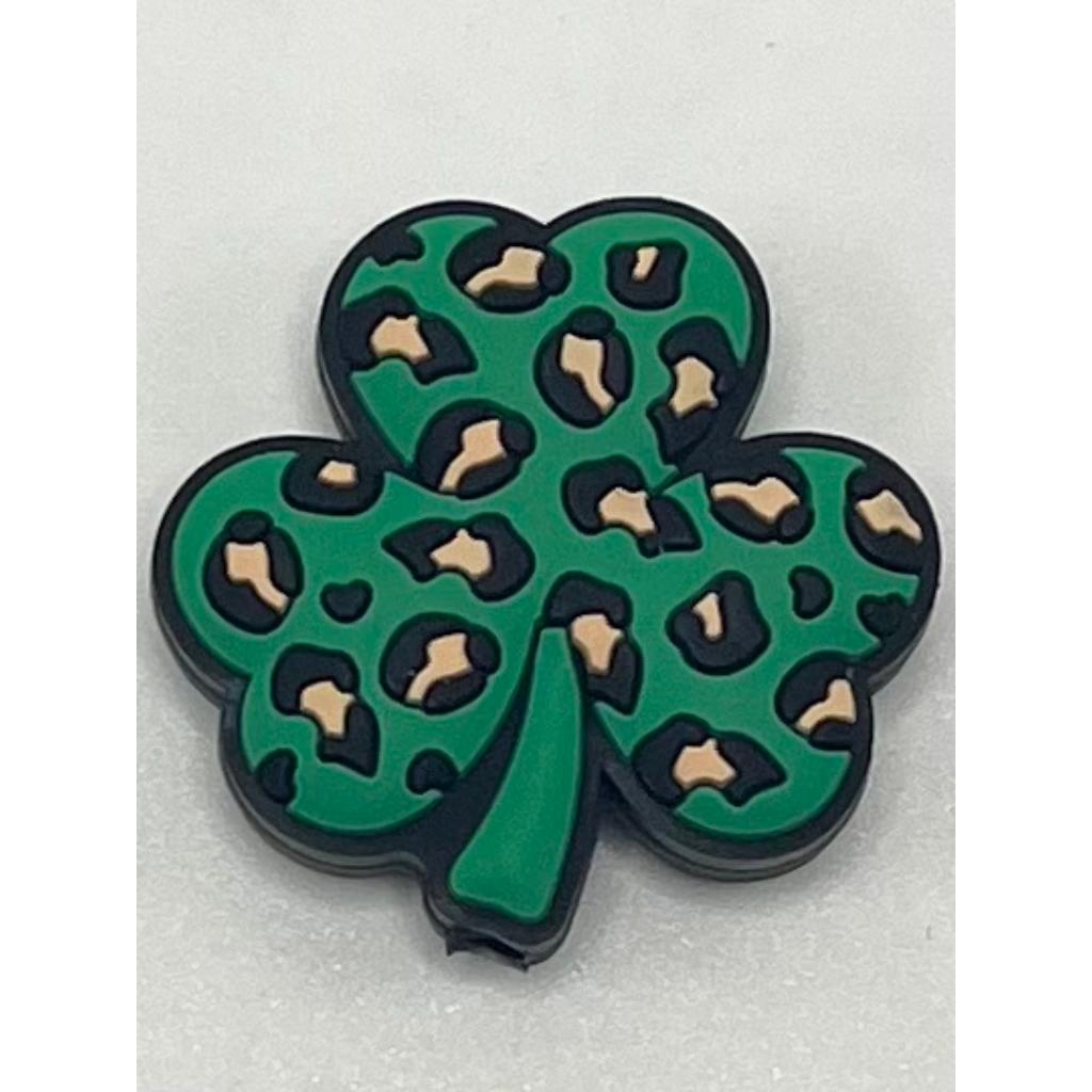 St. Patrick's Day Lucky Leaf Clover Shamrock Jaguar Print Silicone Focal Beads