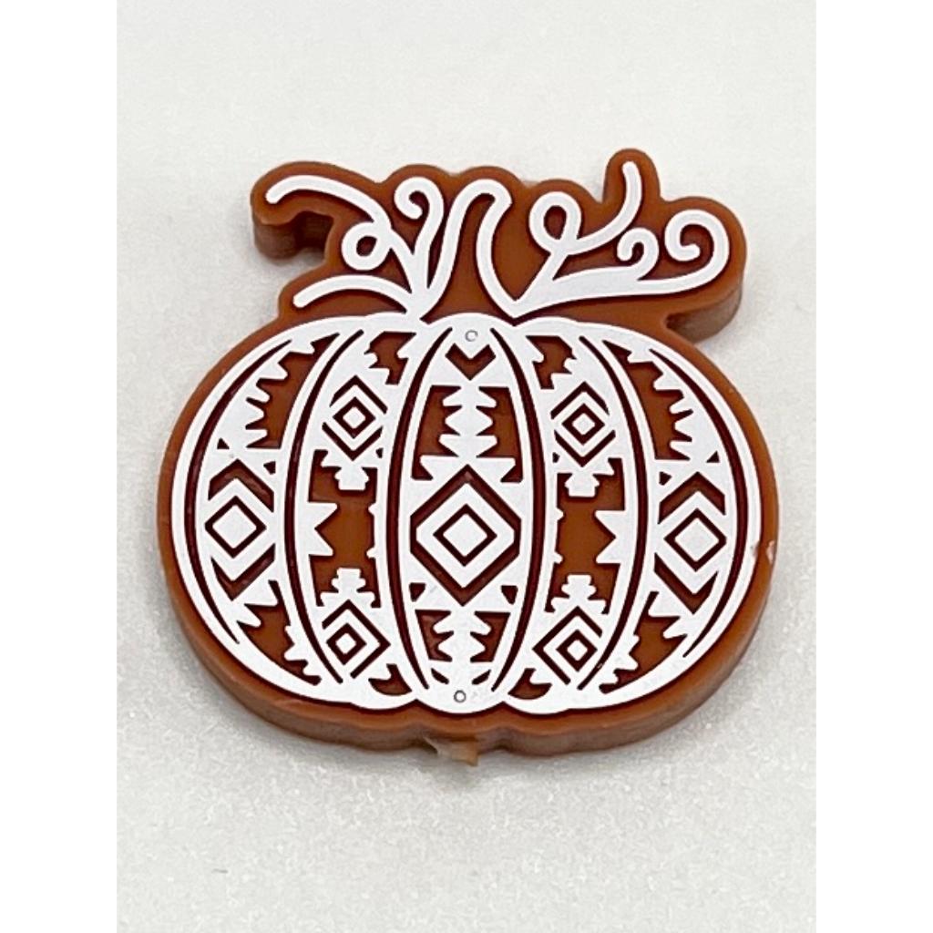 Halloween Silver & Brown Pumpkin Aztec Print Silicone Focal Beads