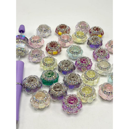 See Thru Acrylic Beads with Square Cube Crystal Rhinestones, Chain, ZY