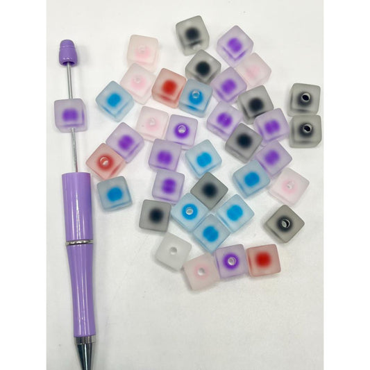 Frosted Double Layer Square Cube Acrylic Beads, Random Mix Color