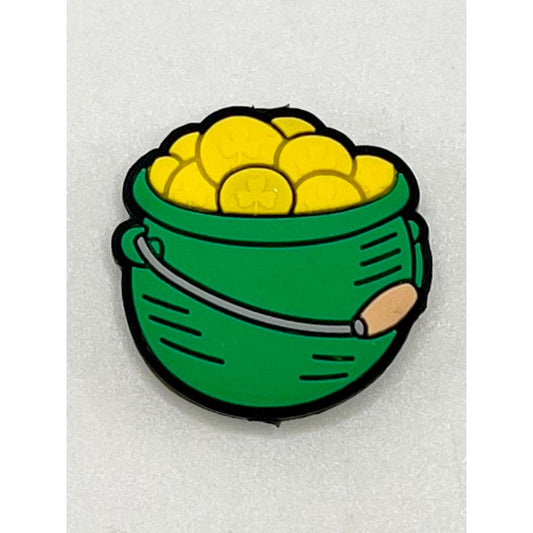 Gold Clover Clover Shamrock Coin In Green Bucket Silicone Focal Beads