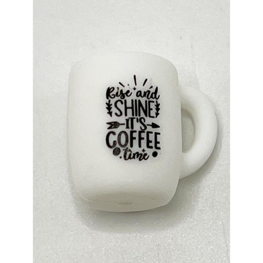 コーヒーカップシリコンビーズ、Rise and Shine It's Coffee Timeカップ3Dシリコンフォーカルビーズ