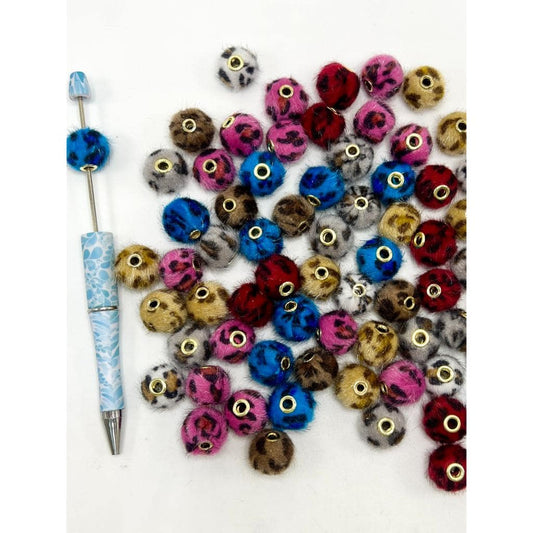 Pom Pom Fluffy Hard Beads and in Solid Colors and Jaguar Prints