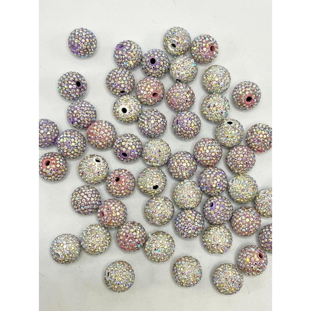 White & Pink & Purple Color Clay Beads with AB Color Rhinestones, 16mm, ZY