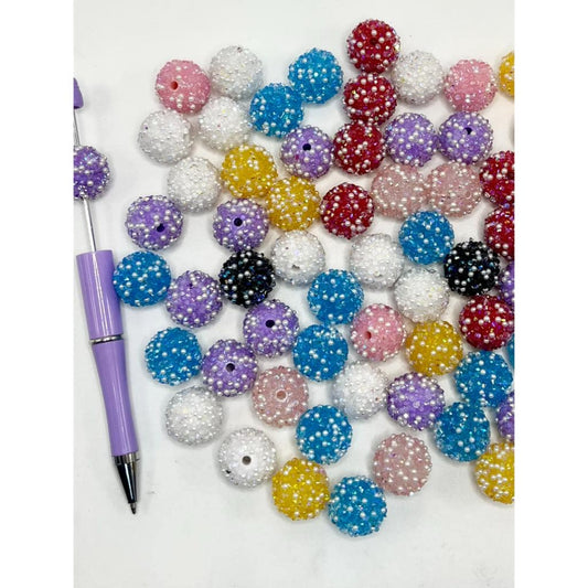 Sugar Acrylic Beads with Small White Pearl, 18mm, Random Mix Color