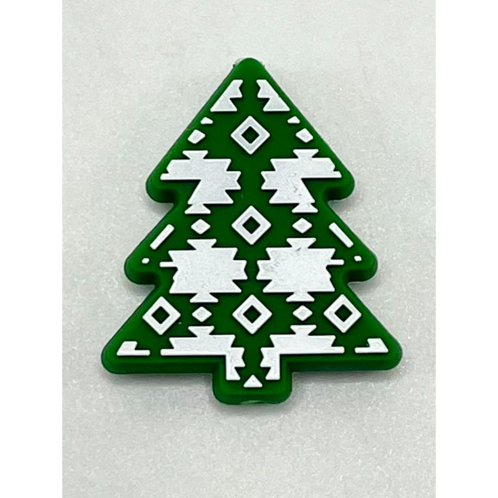 Green Christmas Tree with Aztec Pattern Silicone Focal Beads