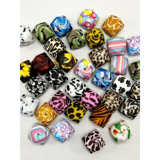 Hexagon Shaped Printed Silicone Beads Spacers 17mm
