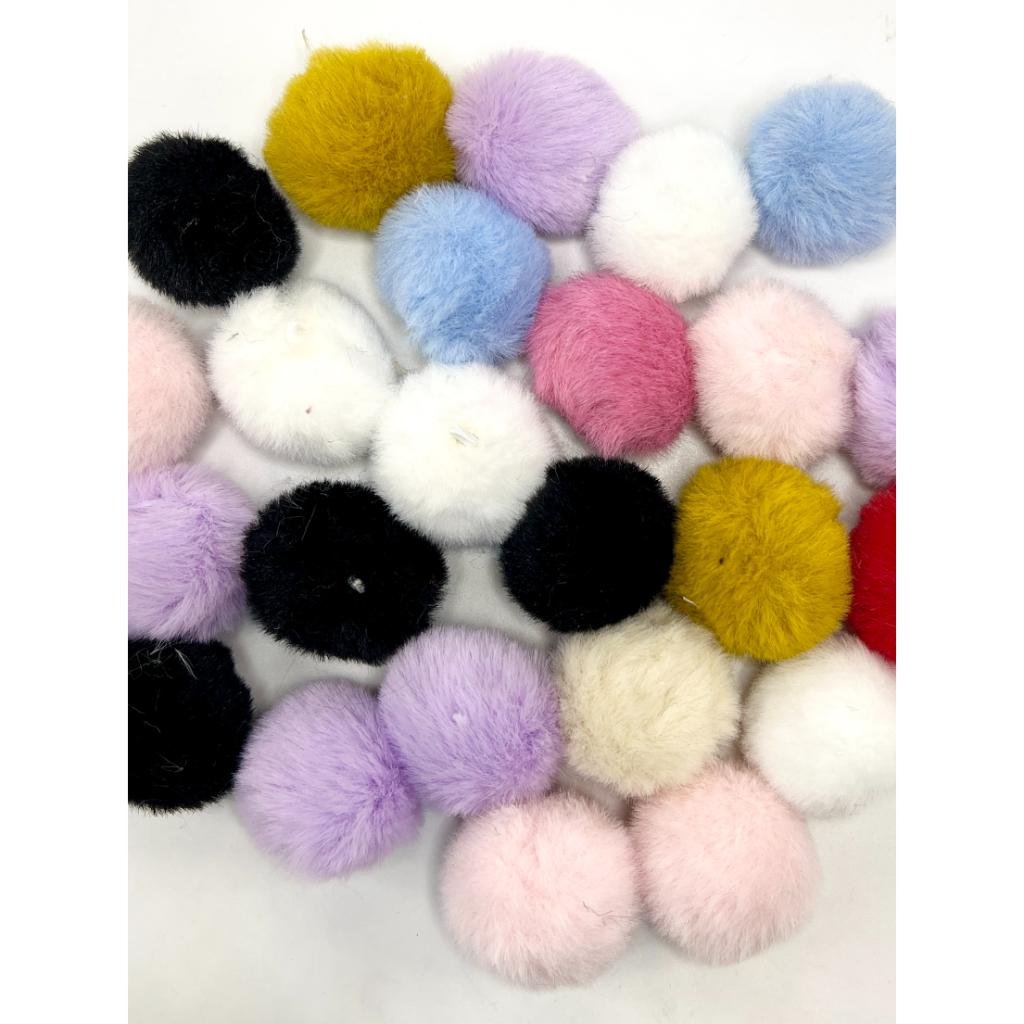 Fluffy Pom Pom Balls with Elastic Loop 22mm, Random Mix Color
