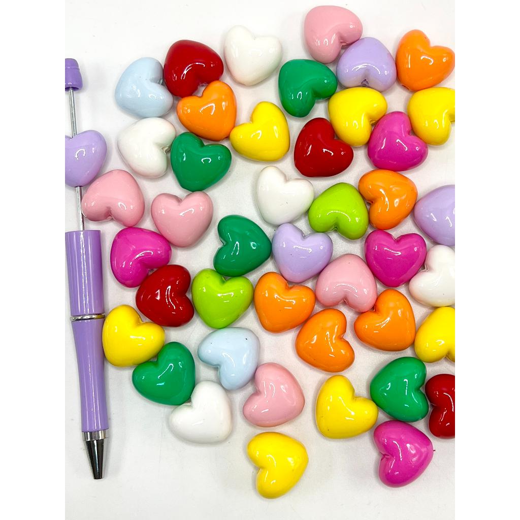Glossy Opal Heart Acrylic Beads, 19mm by 22mm