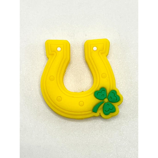 Yellow Horse Shoe with Lucky Clover Shamrock St Patrick's Day Silicone Focal Beads