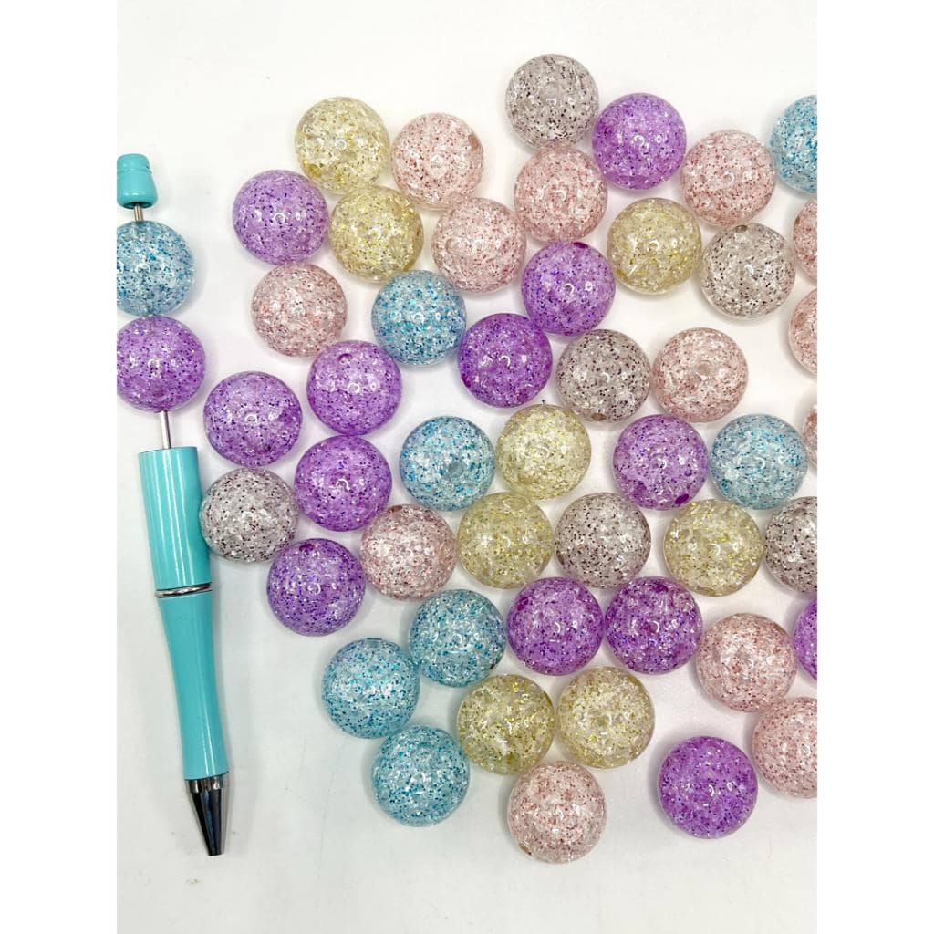 Crackle Acrylic Beads with Glitter Confetti Spots, Random Mix Color, 20mm, CM