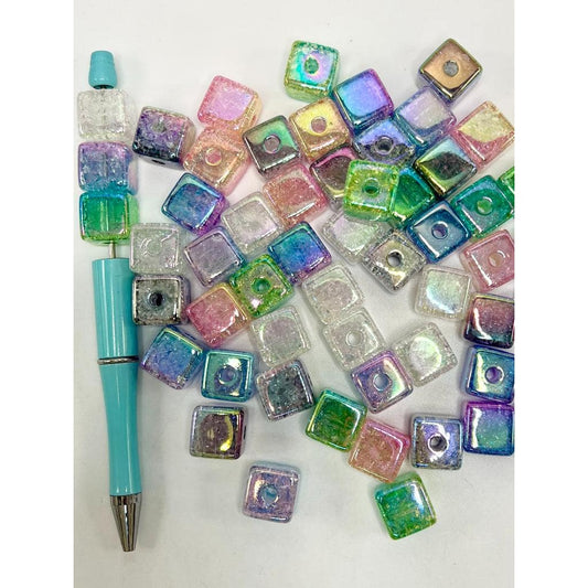 アクリルスクエアビーズ、クラックルスタイルスクエアシェイプアクリルビーズ、キューブ、サイズ14mm、CM