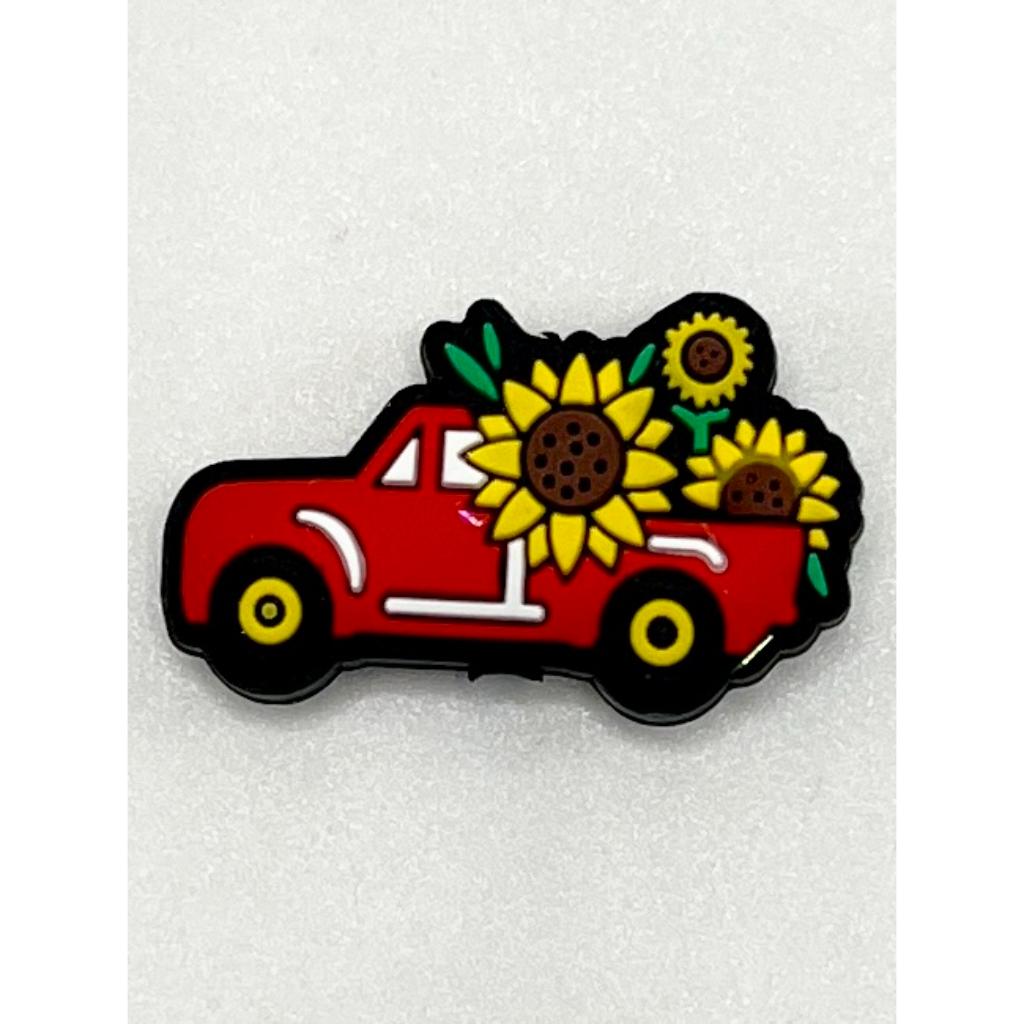 Red Car with Sunflower Flower Silicone Focal Beads