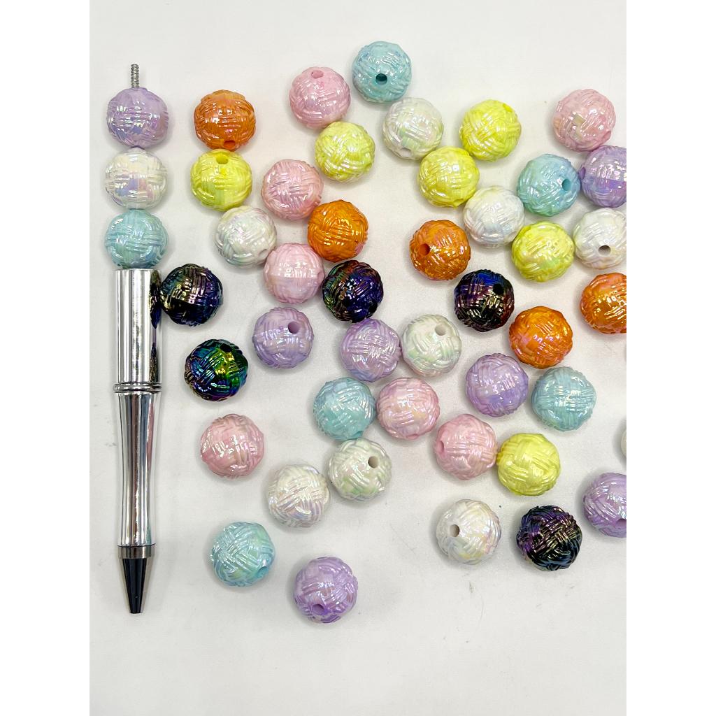 Like Ball of Yarn Acrylic Beads with UV Plating, Solid Color, 16mm, JD