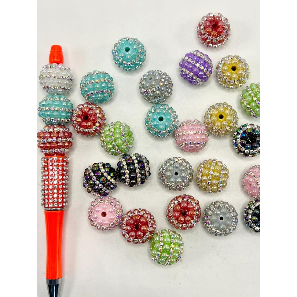 Acrylic Pearl Bumpy Beads with Crystal Rhinestones, Random Mix, 17mm b ...