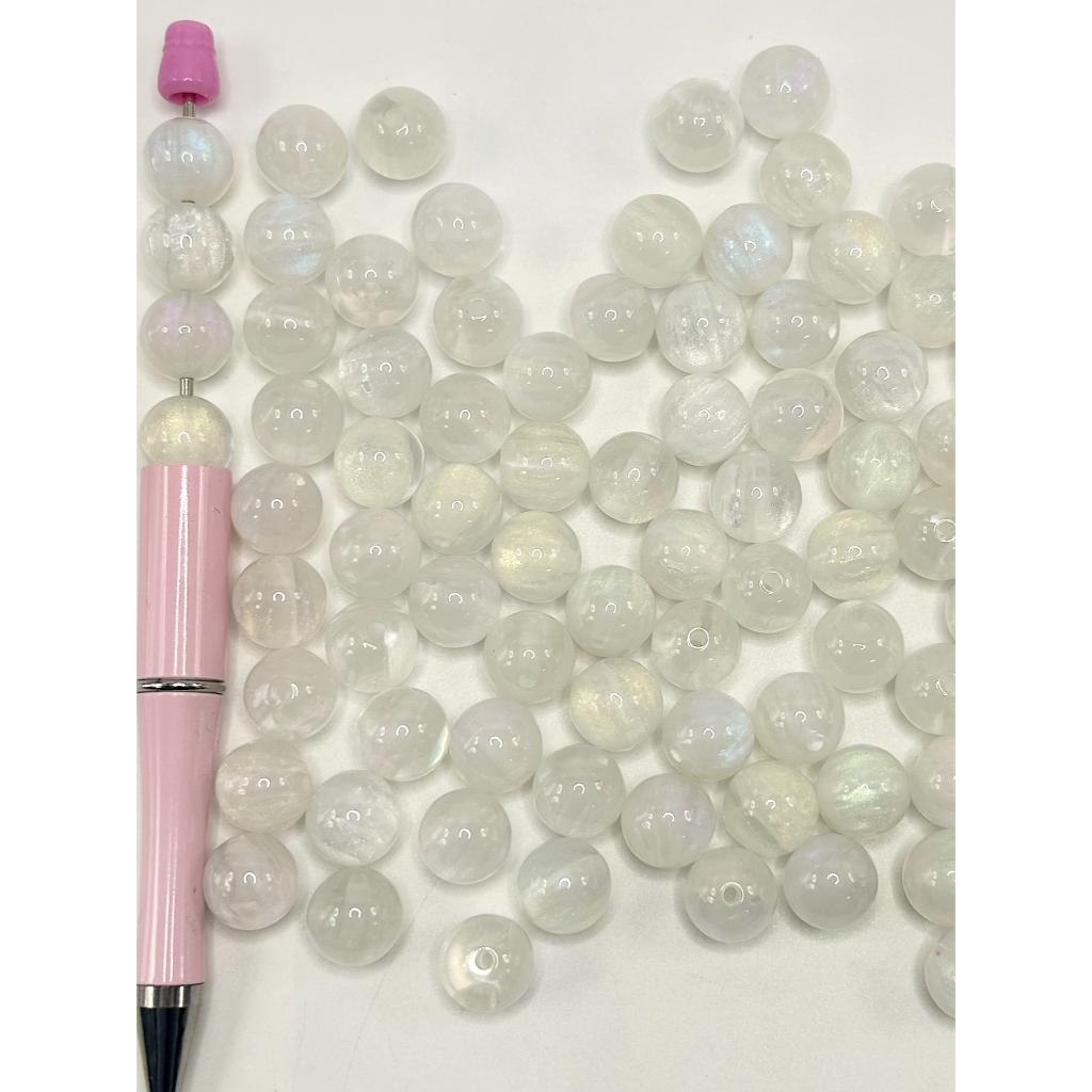 See Thru White Acrylic Beads with Colorful Glitter, 12mm, WM