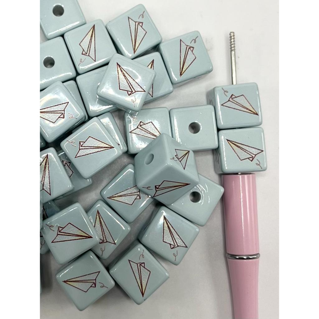 Light Teal Color Square Cubes Acrylic Beads with Plane, 16mm, FS