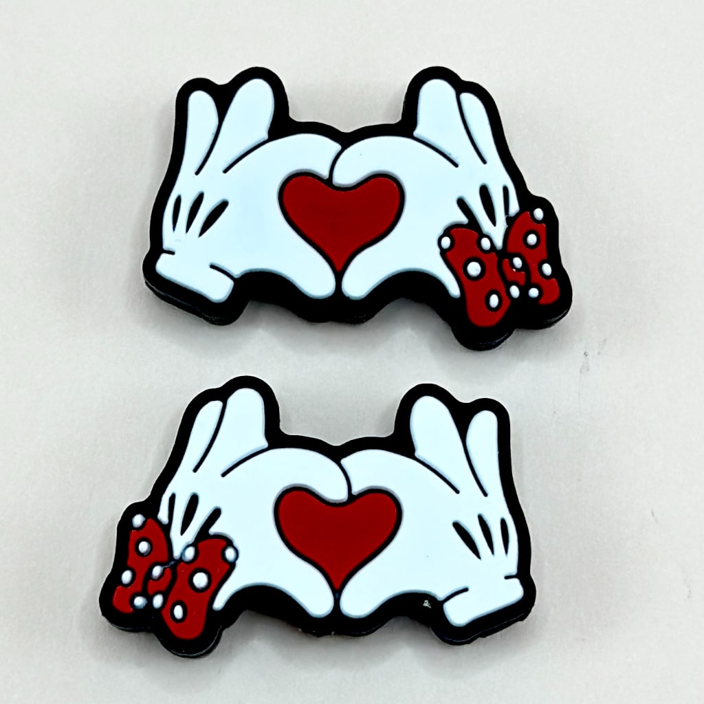 Cute Finger Heart Hand Sign Love Red Bowknot Valentines Silicone Focal Beads (Ship out in Around 4-6 Days after Ordering)