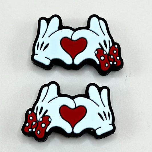 Cute Finger Heart Hand Sign Love Red Bowknot Valentines Silicone Focal Beads (Ship out in Around 4-6 Days after Ordering)