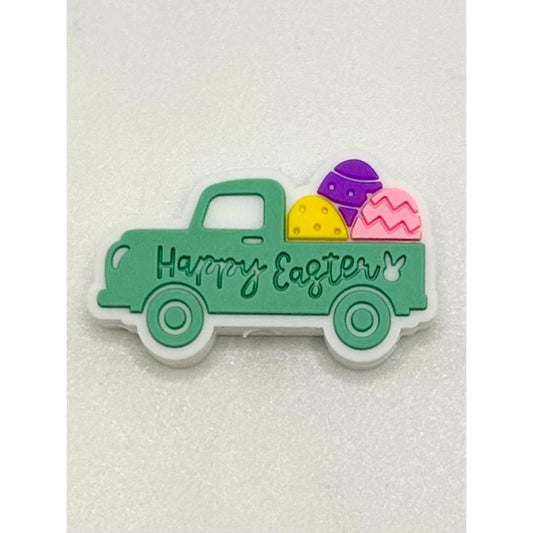 Happy Easter Car with Egg Eggs Silicone Focal Beads