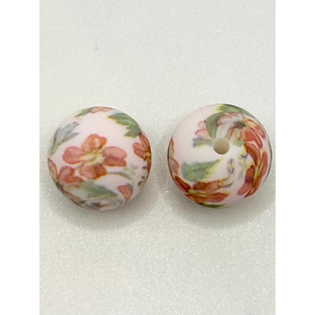 Flower Printed Silicone Beads, 15mm