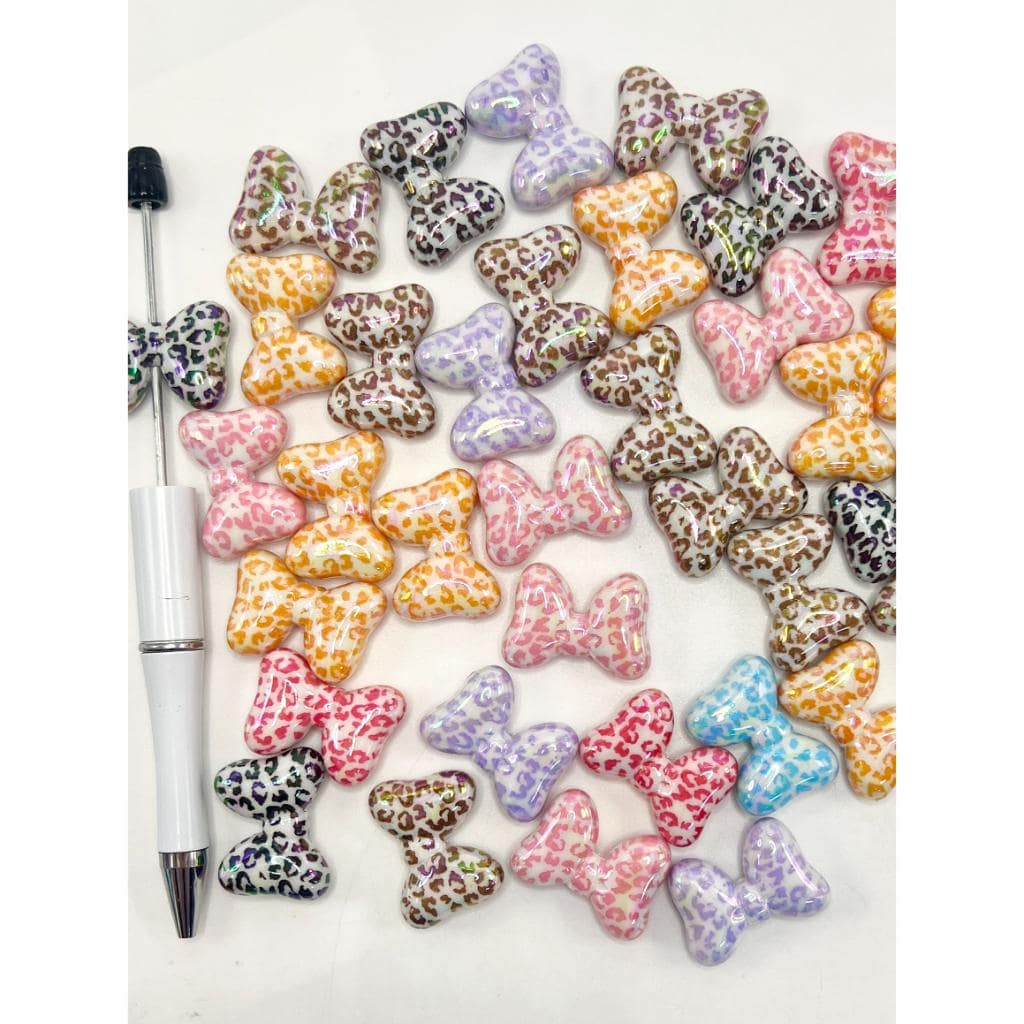 Cute Bowtie Acrylic Beads with Leopard Pattern, WQ