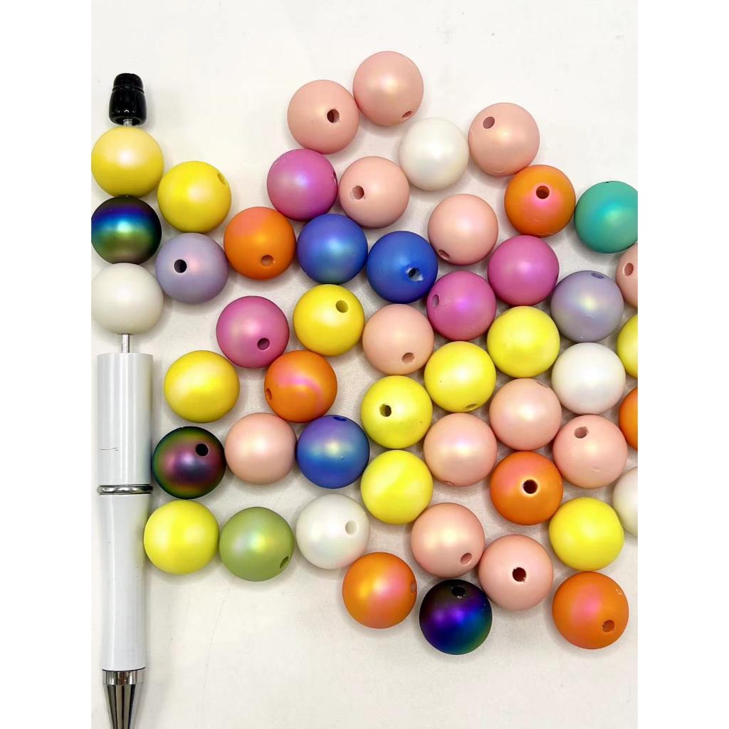 Rubber UV Plating Acrylic Beads, Solid Color, 16mm, Random Mix Color
