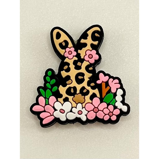 Leopard Rabbit with Flower Easter Day Silicone Focal Beads