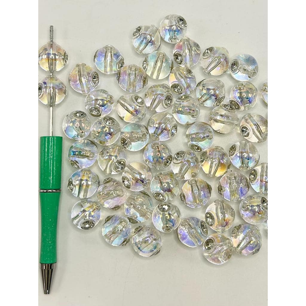 See Thru Clear Acrylic Beads with Silver Rhinestones Painted Hollows, 16mm, SW
