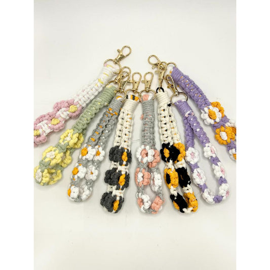 Anti-lost Wrist Strap Keychain Holder Knit With 6 Flowers, 19cm, GY
