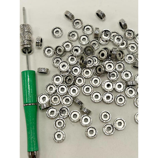 Silver Color Spacer Beads, Spacers with Tibetan Silver Design and Wheel Pattern, 10mm, ZJ