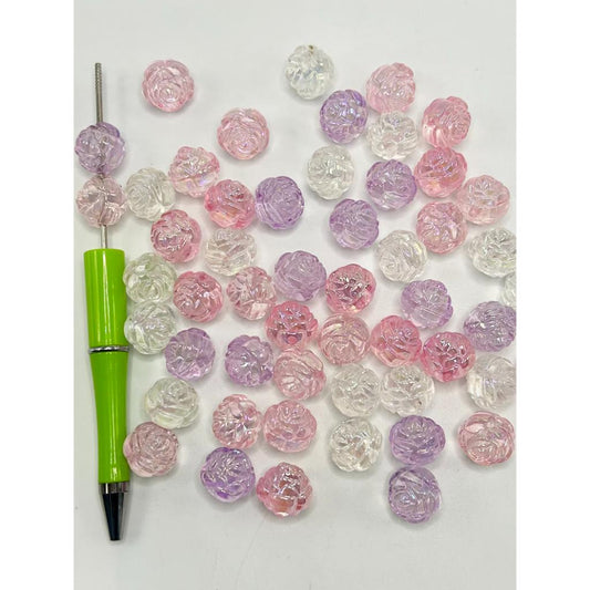 See Thru Two-sided Flower Acrylic Beads, Glow in the Dark Luminous, YJ