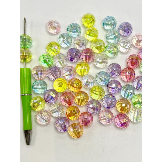 透明シースルーディスコアクリルビーズ、UVメッキ、16mm、ランダムミックスカラー、MC