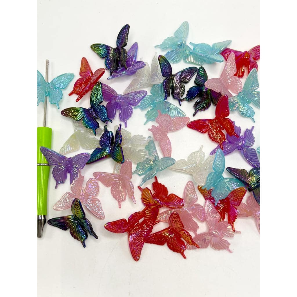 Butterfly Acrylic Beads with UV Plating Luminos, Random Mix Color, MN