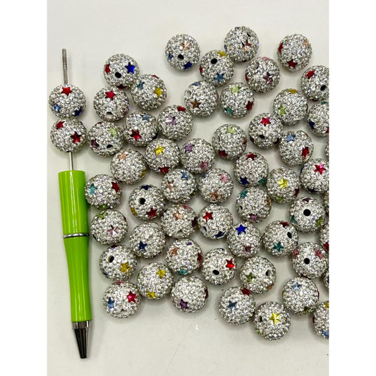 White Clay Beads with Colorful Star and Rhinestones, 16mm, ZY