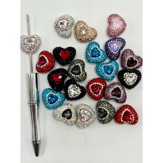 Bling Bling Sparkling Heart Clay Beads with Colorful Rhinestones, 20mm by 26mm