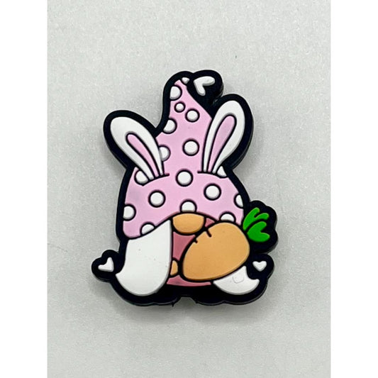 Pink Gnome Rabbit with Carrot St Patrick's Day Silicone Focal Beads