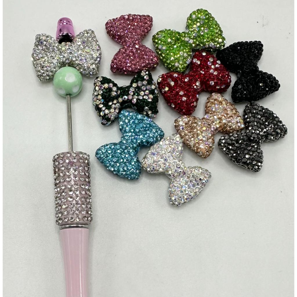 Clay Bowtie Bowknot Ribbon with Rhinestones, Random Mix Color