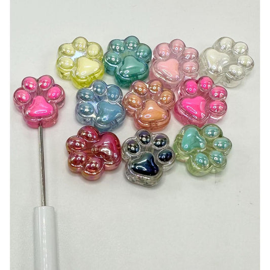 See Thru Cat Paw Print Acrylic Beads in Solid Colors